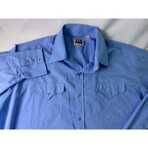 ELY CATTLEMAN Mens XL Blue Western Sawtooth Pearl Snap Long Sleeve Shirt